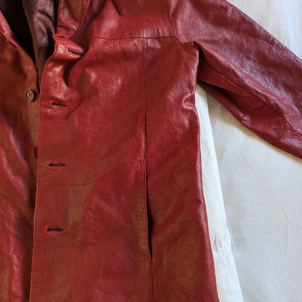 Genuine leather red oversized jacket - Picture 2 of 4